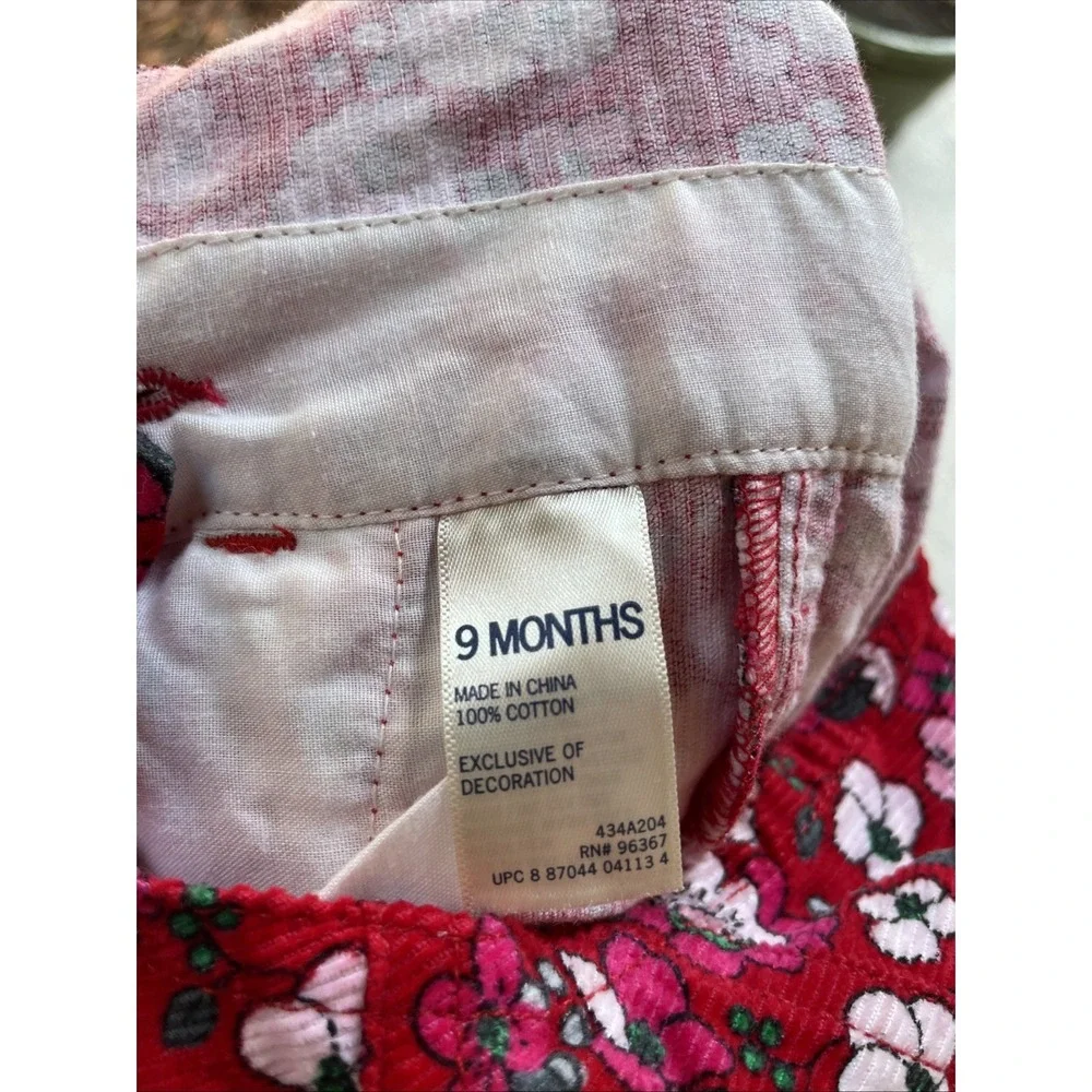 OshKosh B'gosh Girls 9M Pink Floral Corduroy Bib Overalls Cotton Baby Romper